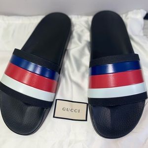Mens Size 11 Gucci Slides Blk/White/Navy/Red